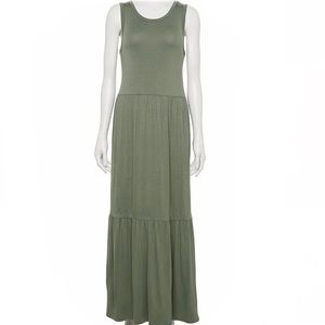 SO Tank Tiered Maxi Dress Drop Waist Olive Green Size L NWT